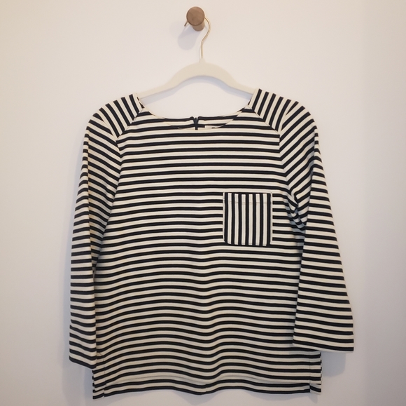 Madewell Ridgestripe 3/4 Sleeve White Black Stripes Pocket Top Size M - Picture 2 of 9